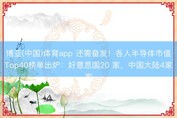 博亚(中国)体育app 还需奋发！各人半导体市值Top40榜单出炉：好意思国20 家，中国大陆4家
