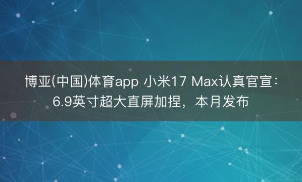 博亚(中国)体育app 小米17 Max认真官宣：6.9英寸超大直屏加捏，本月发布