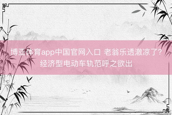 博亚体育app中国官网入口 老翁乐透澈凉了？经济型电动车轨范呼之欲出