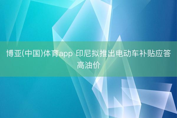 博亚(中国)体育app 印尼拟推出电动车补贴应答高油价
