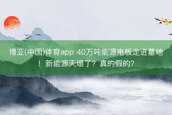 博亚(中国)体育app 40万吨能源电板走进墓地!新能源天塌了?真的假的?