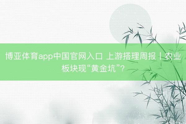 博亚体育app中国官网入口 上游搭理周报丨农业板块现“黄金坑”?