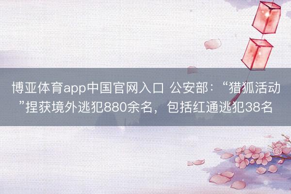 博亚体育app中国官网入口 公安部：“猎狐活动”捏获境外逃犯880余名，包括红通逃犯38名